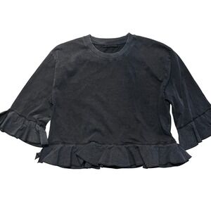 Zara Womens Acid Wash Ruffle Hem Sweatshirt Dark Gray Size M 0085/301/811/M